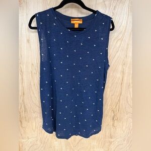 Joe Fresh Blue Sleeveless Tank Top with White Pattern linen